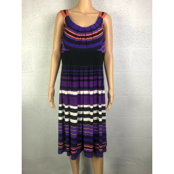 R&M Richards Purple, Black, White And Orange Sleeveless A-Line Dress Size 14 - Picture 1 of 9